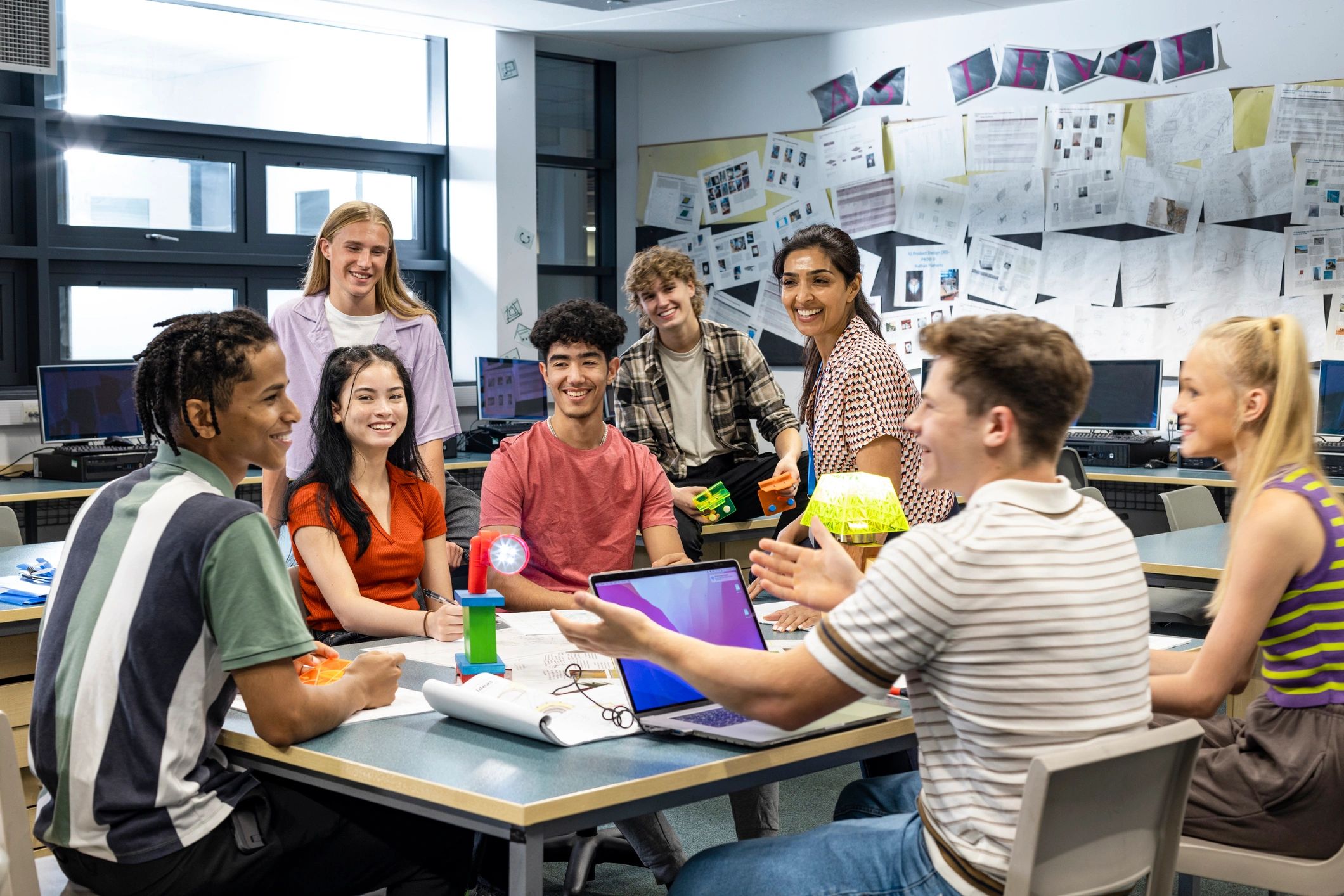 Students learning together in a modern classroom